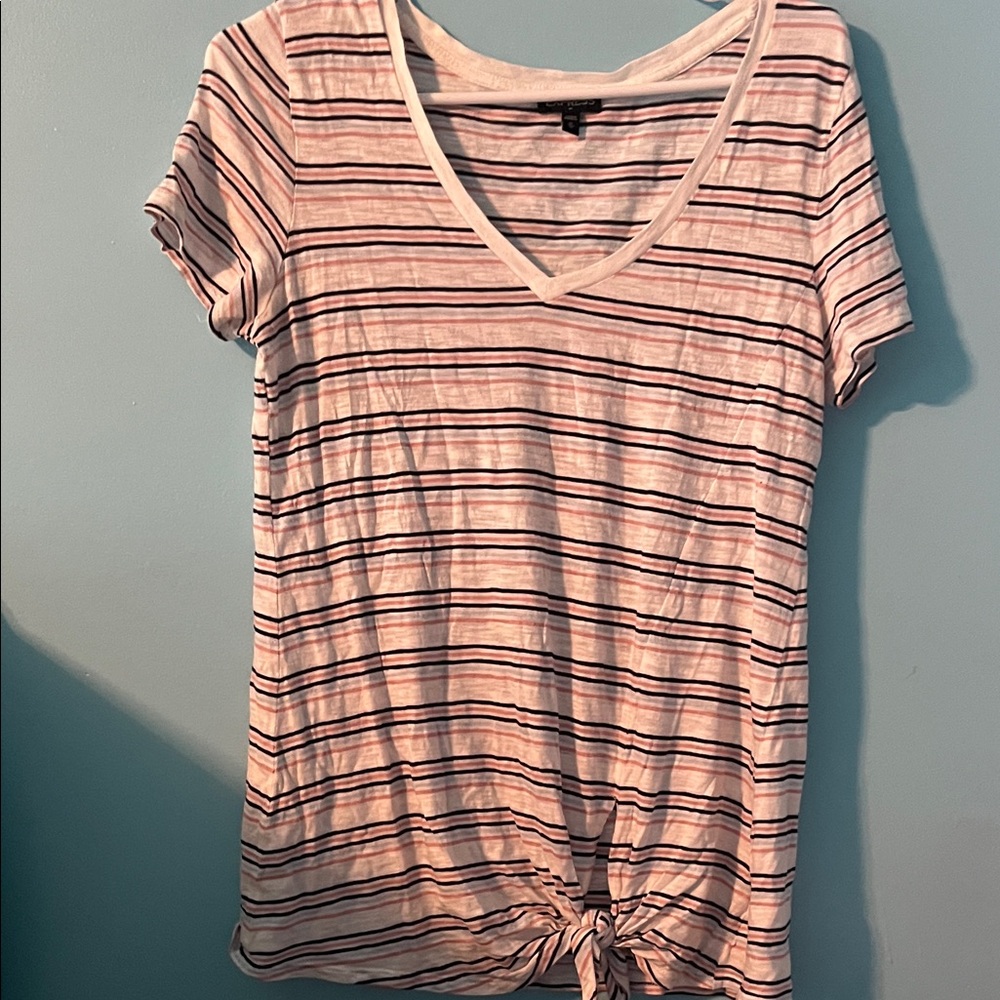 Express Multicolor Striped V-Neck Tee